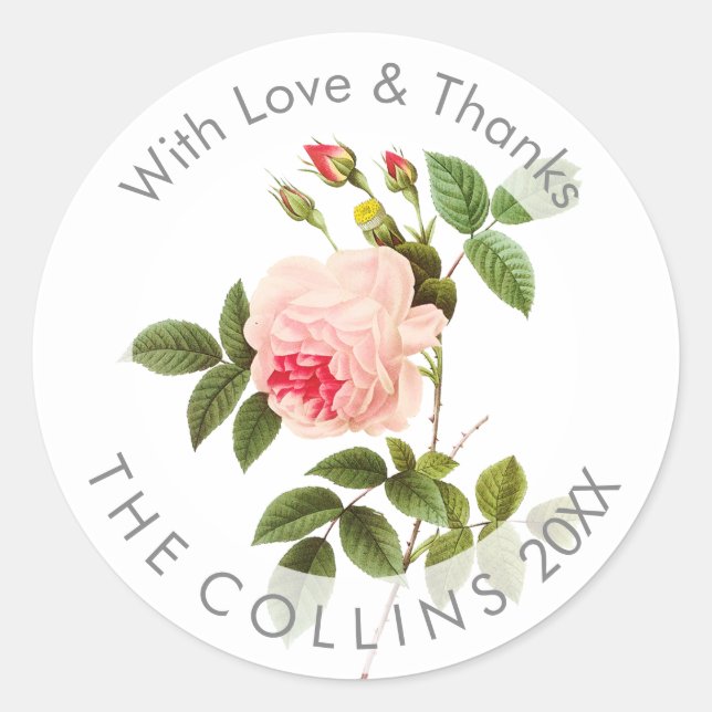 PixDezines Vintage Rose Danke Stickers (Vorderseite)