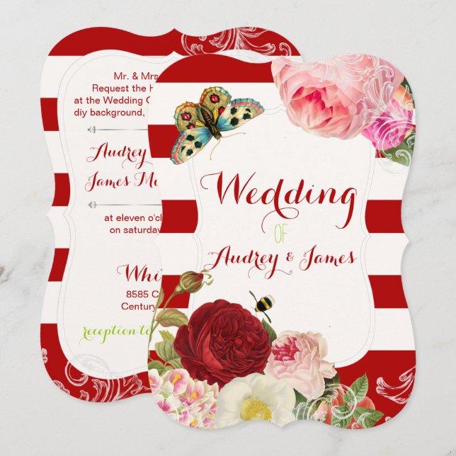 PixDezines Vintage Rose/Erbsen/Primaten Einladung (Vorne/Hinten)