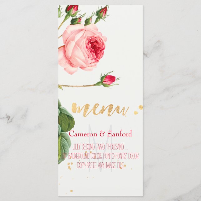 PixDezines Vintage Rose/Peonies/Menü Menükarte (Vorderseite)