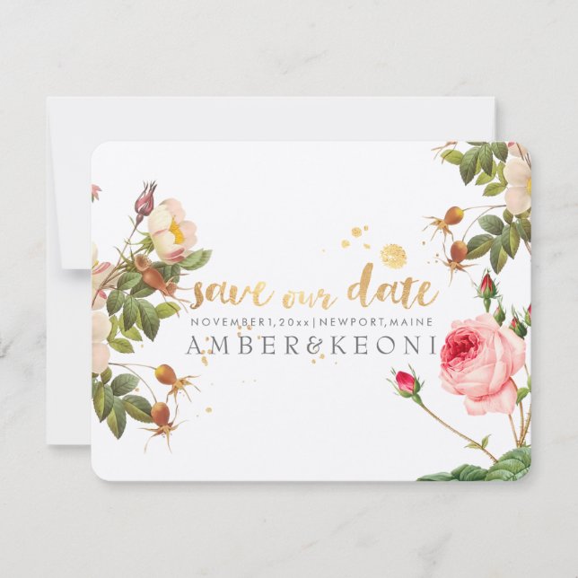 PixDezines Vintage Rose/rett unseres Datums Save The Date (Vorderseite)