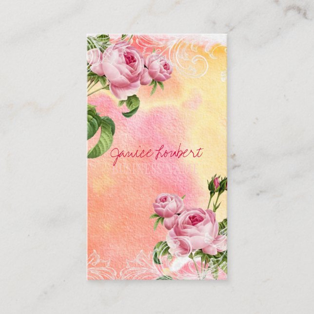 PixDezines Vintage Rose/Wasserfarbe Visitenkarte (Vorderseite)