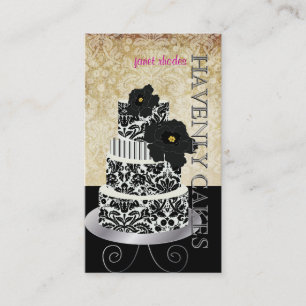 PixDezines Vintage Schwarzer Damastkuchen / Patiss Visitenkarte