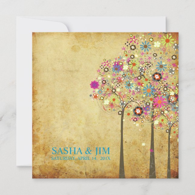 PixDezines Vintage Sommerblüten/DJ-Farbe Einladung (Vorderseite)