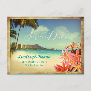 PixDezines vintage Waikiki/Diamond Head/Plumeria Postkarte
