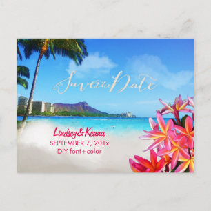 PixDezines vintage waikiki/diamond head/plumeria Postkarte