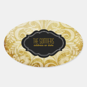 PixDezines vintage wunderschöner Damast Ovaler Aufkleber