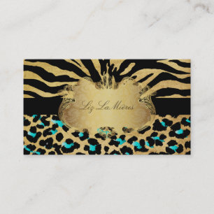 PixDezines vintage Zebra+Leopard Visitenkarte