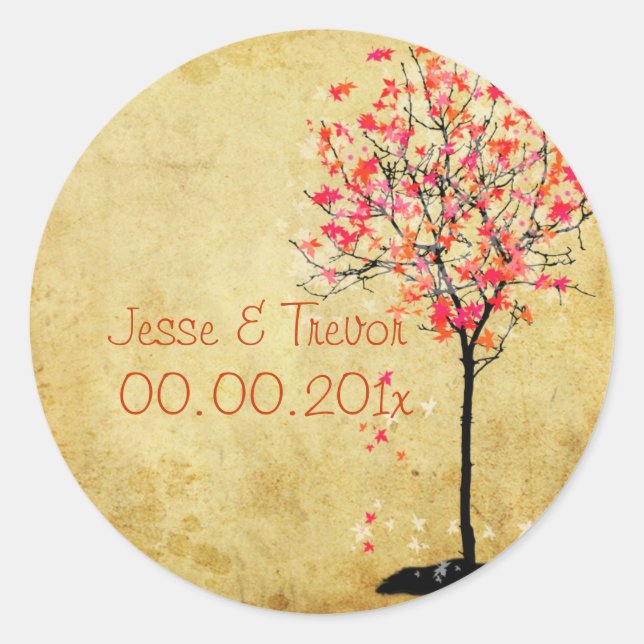 PixDezines Vintager Ahornbaum/rosa Runder Aufkleber (Vorderseite)