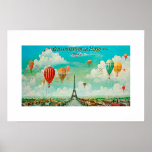PixDezines Vintager Ballonfahrer über Paris Poster