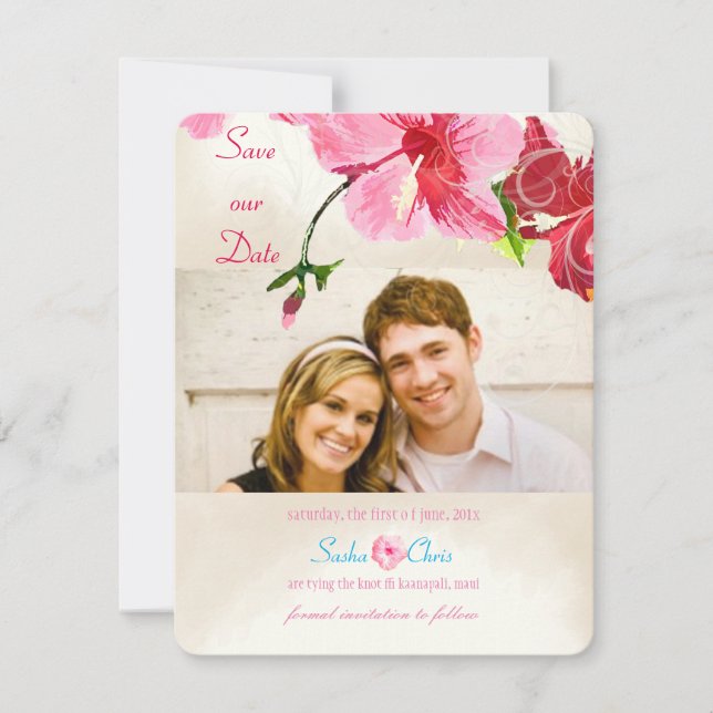 PixDezines Vintager Hibiskus/Foto/rett Save The Date (Vorderseite)