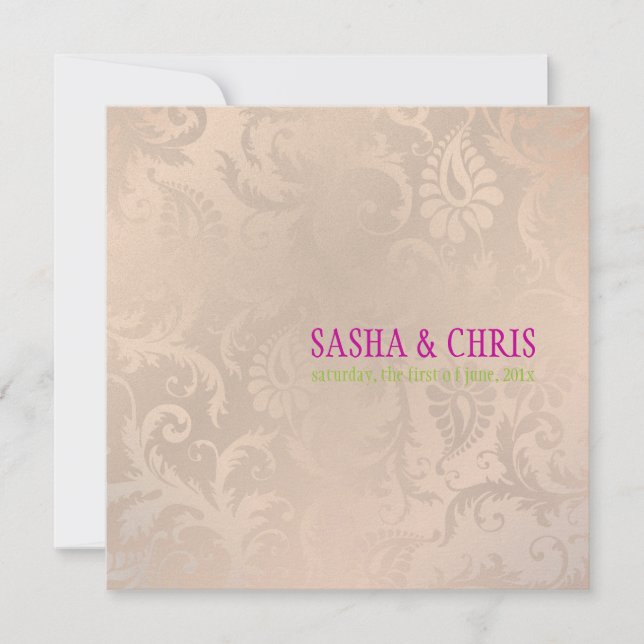 PixDezines Vintager Pavo-Damast/rosa Champagner Einladung (Vorderseite)