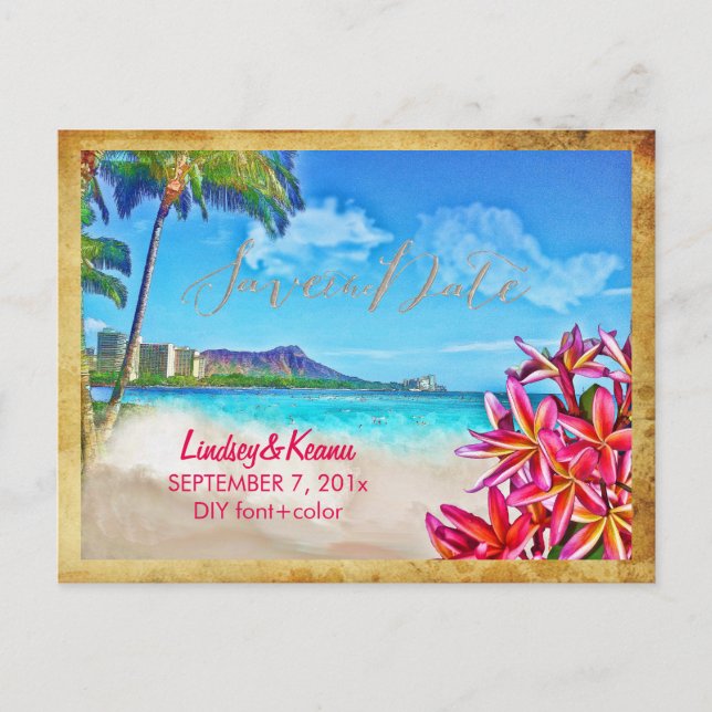 PixDezines Vintager Taikiki/Diamantkopf/Plumeria Postkarte (Vorderseite)