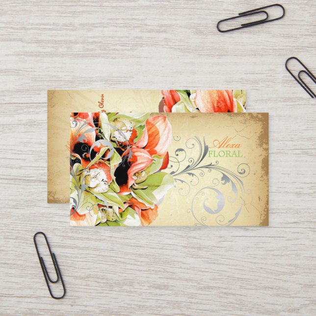 PixDezines Vintages Bouquet, Blumenfarben/Farbtöne Visitenkarte (Vorderseite/Rückseite Beispiel)