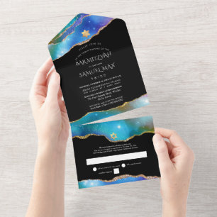 PixDezines Wasserfarbe-Galaxie-Achat Bar Mizwa All In One Einladung