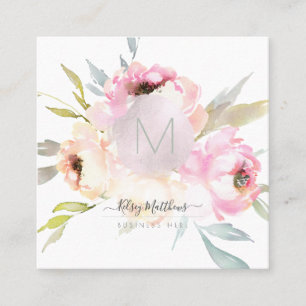 PixDezines Wasserfarbe Pfingstrosen+Sage Quadratische Visitenkarte