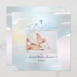 PixDezines Wasserfarbe Pinselstrich, Baptême garço Einladung