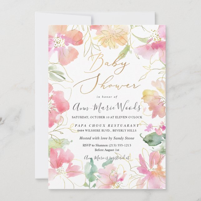 PixDezines Wasserfarbe Platterbsen Kinderdusche Einladung (Vorderseite)