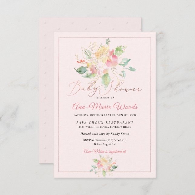 PixDezines Wasserfarbe Platterbsen Kinderdusche Einladung (Vorne/Hinten)