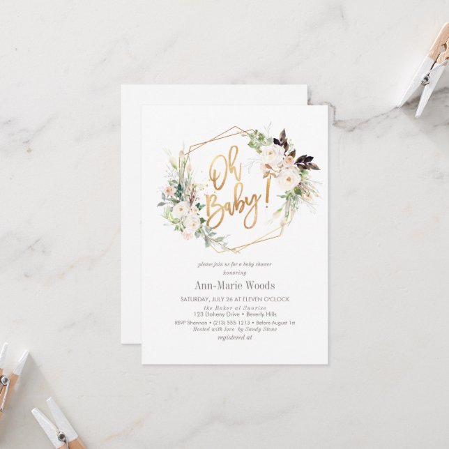 PixDezines Wasserfarbe Rose Kinderdusche Einladung (Vorderseite/Rückseite Beispiel)