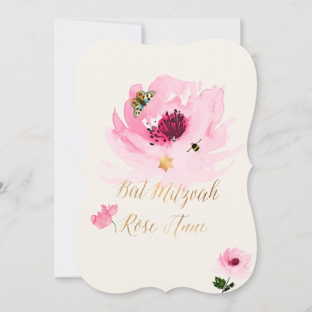 PixDezines Wasserfarbe/Rose Wasser/Bat Mitzvah Einladung (Vorderseite)
