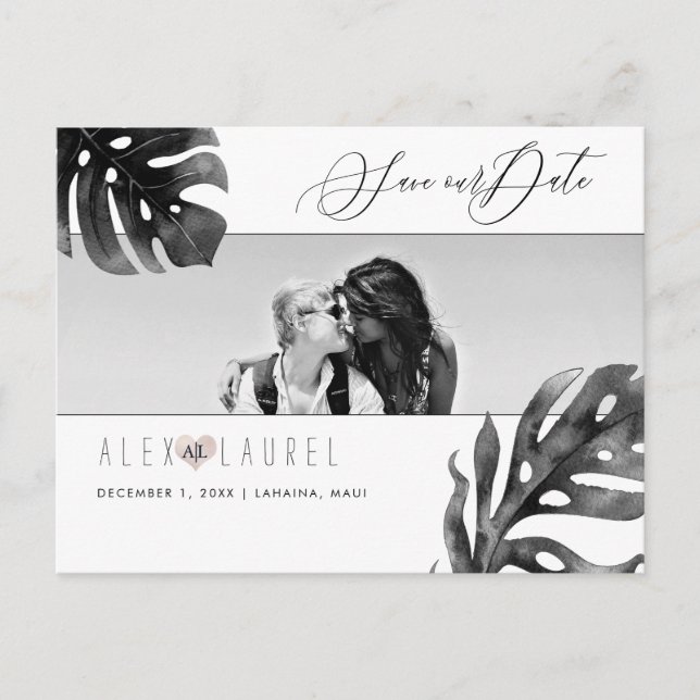 PixDezines Wasserfarbe Schwarz+Weiß, Save the Date Postkarte (Vorderseite)