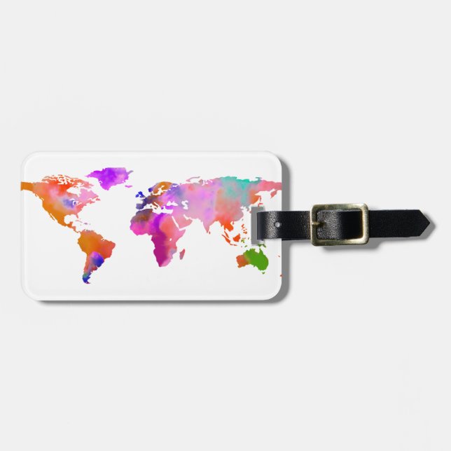 PixDezines Wasserfarbe/Weltkarte/DIY-Hintergrund Gepäckanhänger (Vorderseite horizontal)