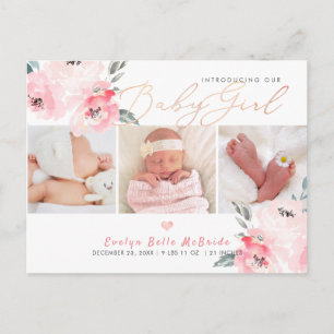 PixDezines Wasserfarben Blume, Girl Birth Postkarte