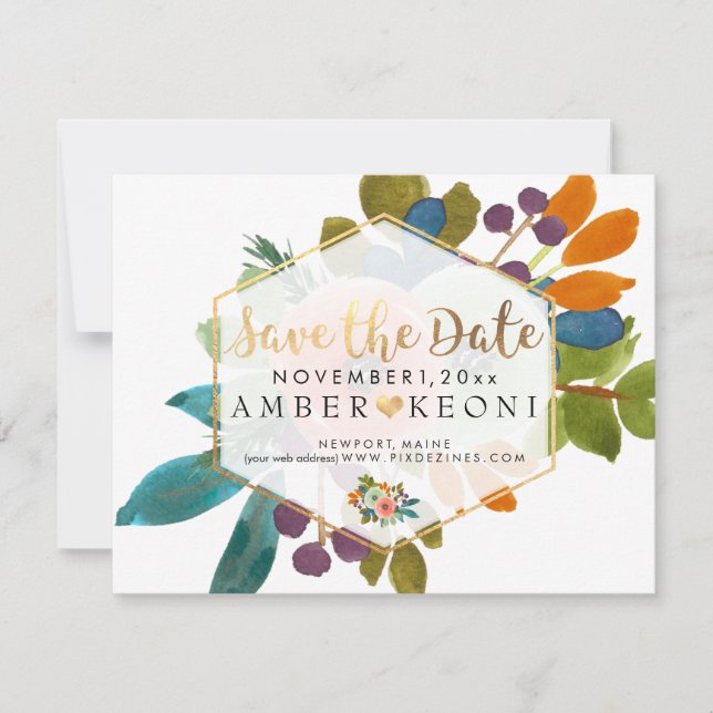 PixDezines Wasserfarben-Blume Save the Date (Vorderseite)