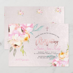 PixDezines Wasserfarben Blumen Pfingstrosen Taufe Einladung