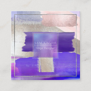 PixDezines Wasserfarben Moderne Kunst, Lila+Blush Quadratische Visitenkarte