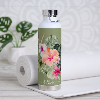 PixDezines Wasserfarben Tropisches Paradies Blumen Trinkflasche