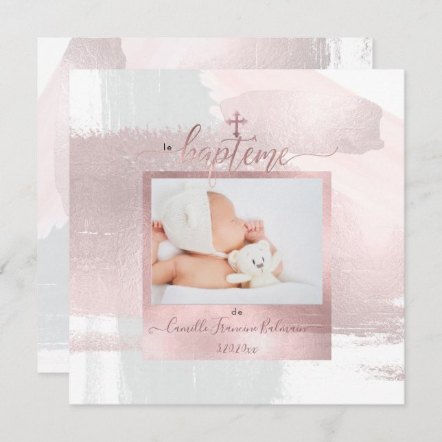 PixDezines Wasserfarbenpinsel Stroke, Baptême Fill Einladung (Vorne/Hinten)