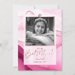 PixDezines Watercolor-Achat, Pink-Bat-Mitzwa Einladung
