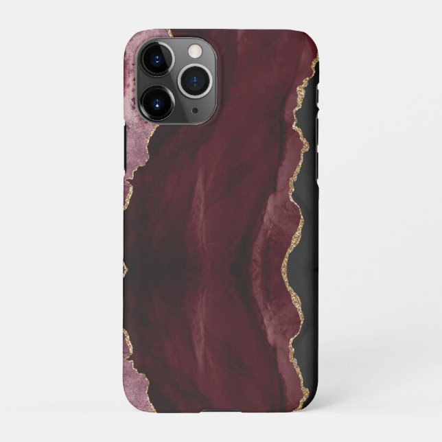 PixDezines WATERCOLOR AGATE BURGUNDY iPhone Hülle (Rückseite)