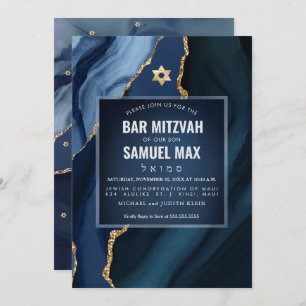 PixDezines Watercolor Agate Slate Blue Mitzvah Einladung