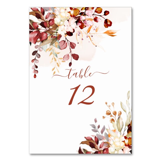 PixDezines Watercolor Autumn Gum Eucalyptus Tischnummer (Vorderseite)