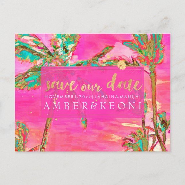 PixDezines Watercolor Beach Rett Date Foto Ankündigungspostkarte (Vorderseite)