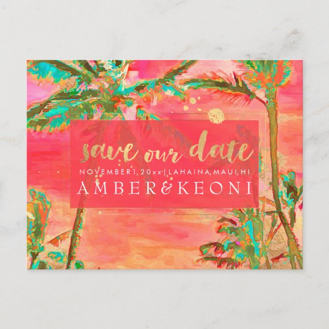 PixDezines Watercolor Beach Rett Date Foto Ankündigungspostkarte (Vorderseite)