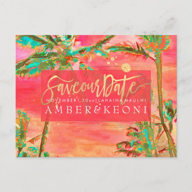 PixDezines Watercolor Beach Rett Date Foto Ankündigungspostkarte (Vorderseite)