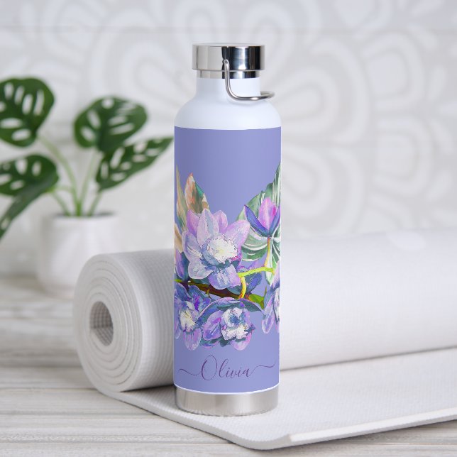 PixDezines Watercolor Blasses Lila Cymbidium Orchi Trinkflasche (Yoga)