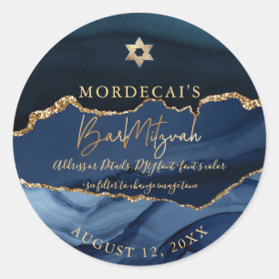 PixDezines Watercolor Blue Agate Bar Mitzvah Runder Aufkleber