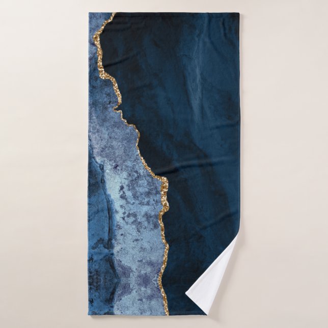 PixDezines Watercolor Blue Agate Gold Veins Badhandtuch Set (Badehandtuch)