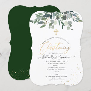 PixDezines Watercolor Blue GumGreenery Christening Einladung