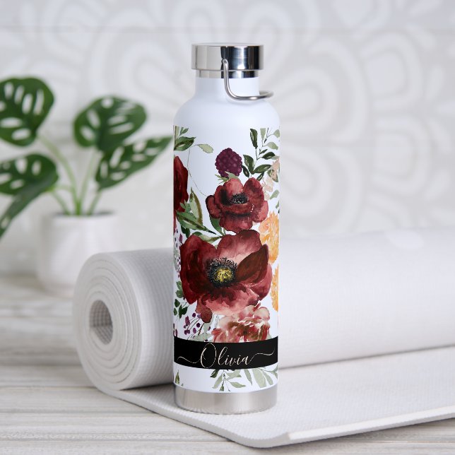 PixDezines Watercolor Blume Marsala Rote Rosen Trinkflasche (Yoga)