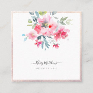 PixDezines Watercolor Blumen Rosa Hauch  Quadratische Visitenkarte