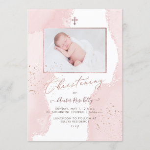 PixDezines Watercolor Blush Pink Christening Einladung