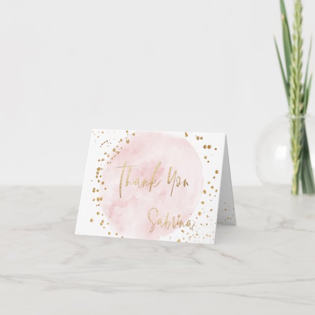 PixDezines Watercolor Blush Pink Gold Bat Mitzvah Dankeskarte (Vorderseite)