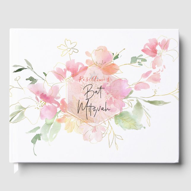 PixDezines Watercolor Blush Sweetpea Bat Mitzvah Gästebuch (Vorderseite)