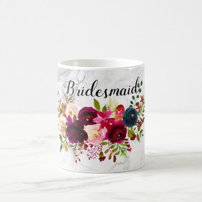 PixDezines Watercolor Bordeaux+Blue Blumen Kaffeetasse (Mittel)