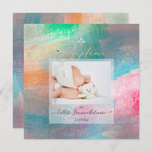 PixDezines Watercolor Brushed Baptême Fille Einladung